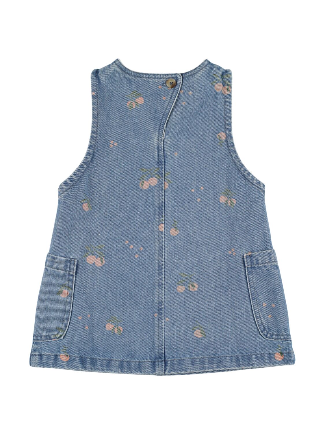 Liewood Peach Print Cotton Denim Dress In 蓝色/多色