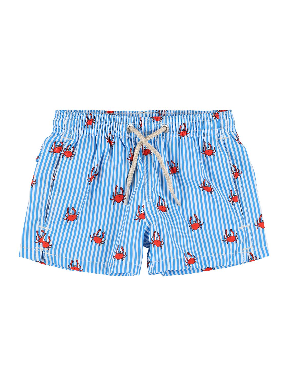 Mc2 Saint Barth Kids' Crab Print Nylon Swim Shorts In 浅蓝色