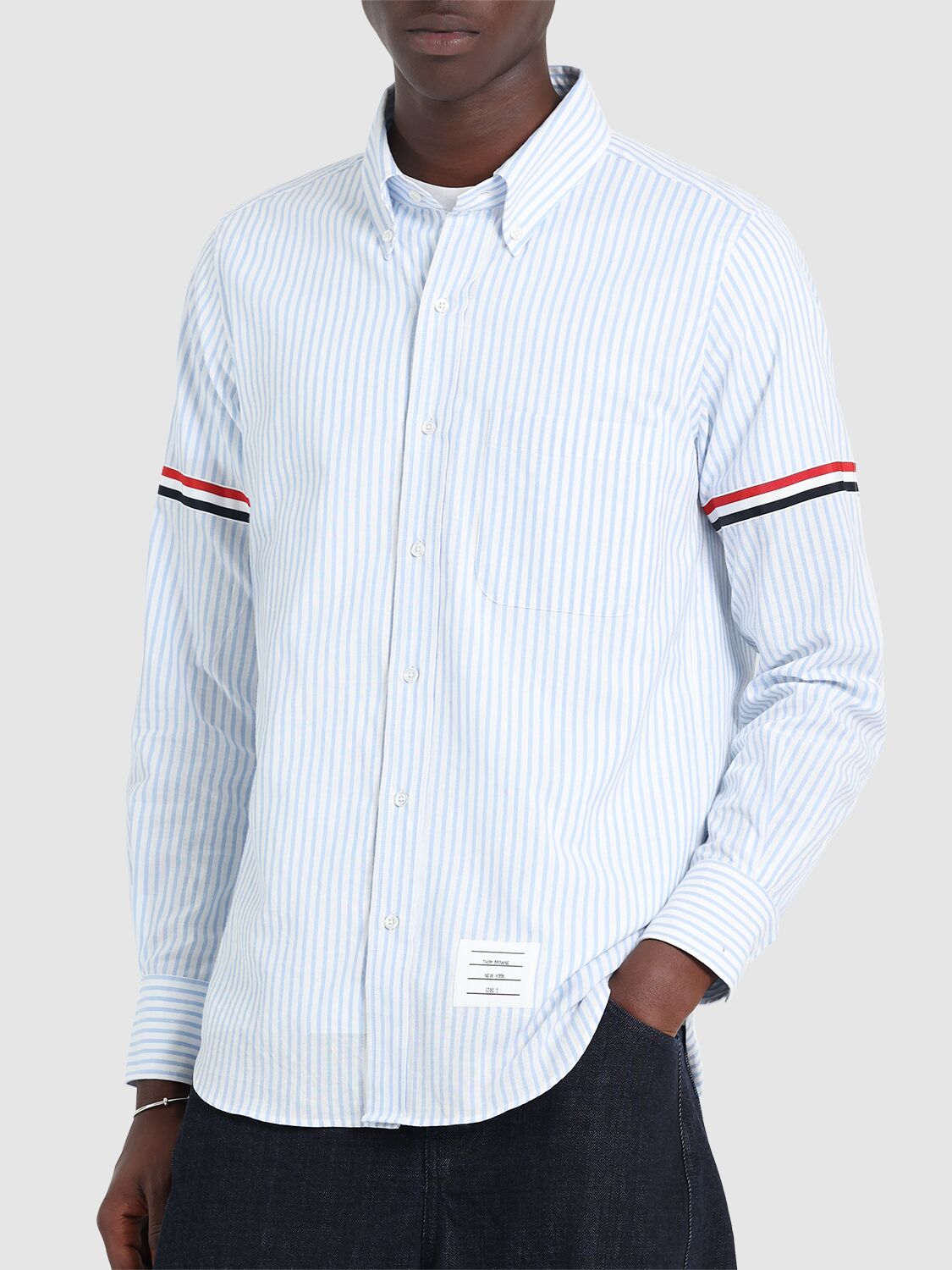 Shop Thom Browne Straight Fit Cotton Shirt In Light Blue