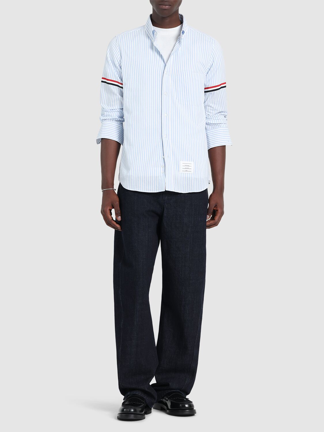 Shop Thom Browne Straight Fit Cotton Shirt In Light Blue