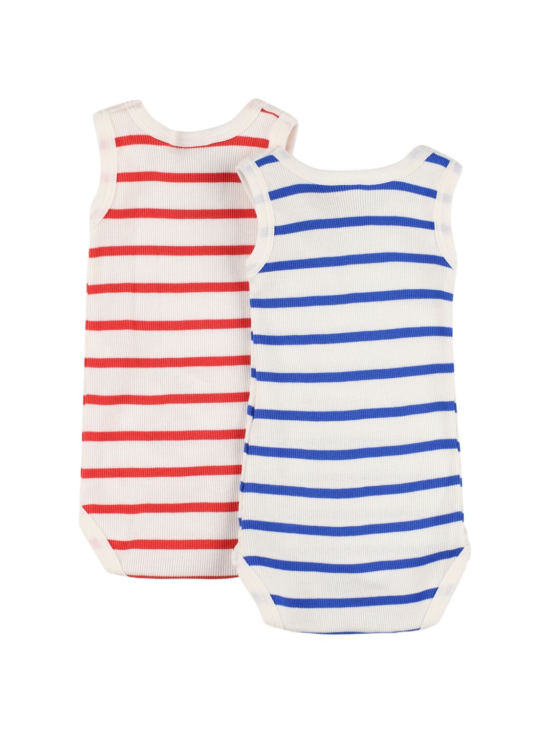 Petit Bateau Set Of 2 Striped Cotton Jersey Bodysuits In 红色/蓝色