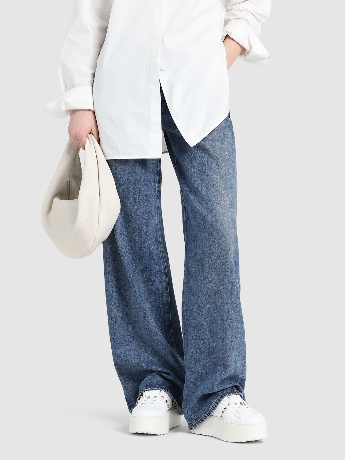 Shop Valentino Untitled Leather Sneakers In White