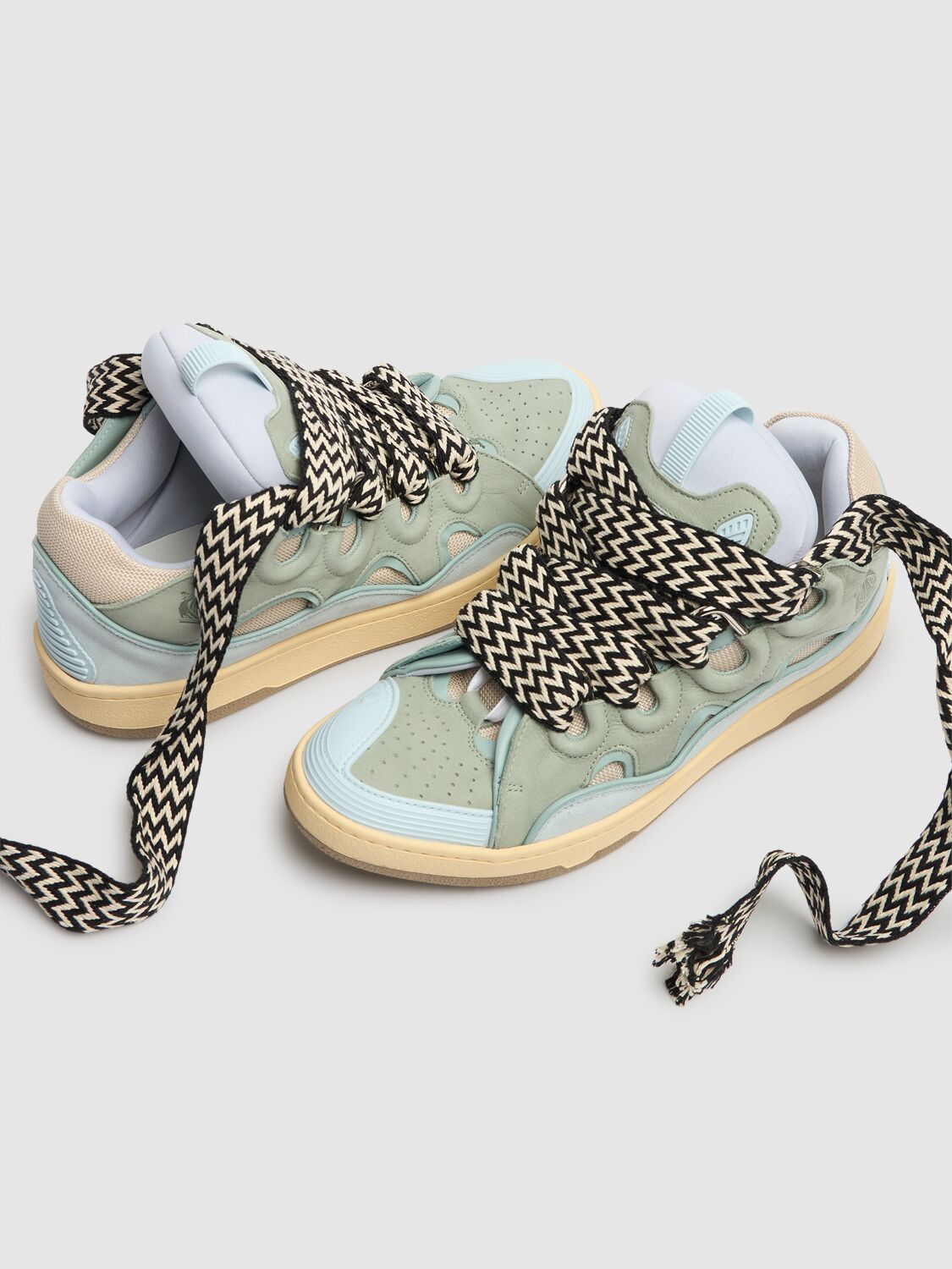 Shop Lanvin Curb Leather Sneakers In Light Blue