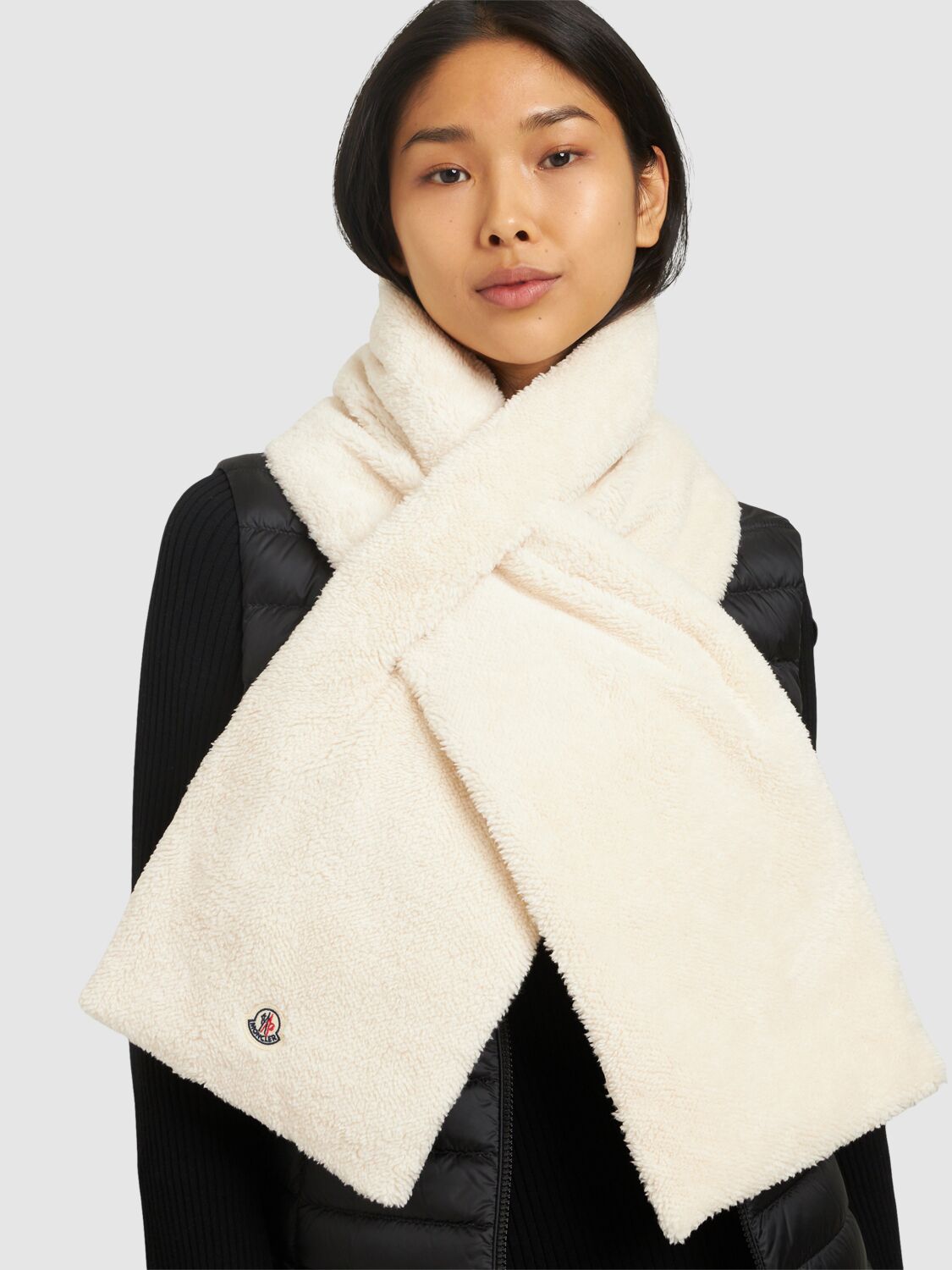 Moncler Teddy Capsule Cotton Blend Down Scarf In Silk White