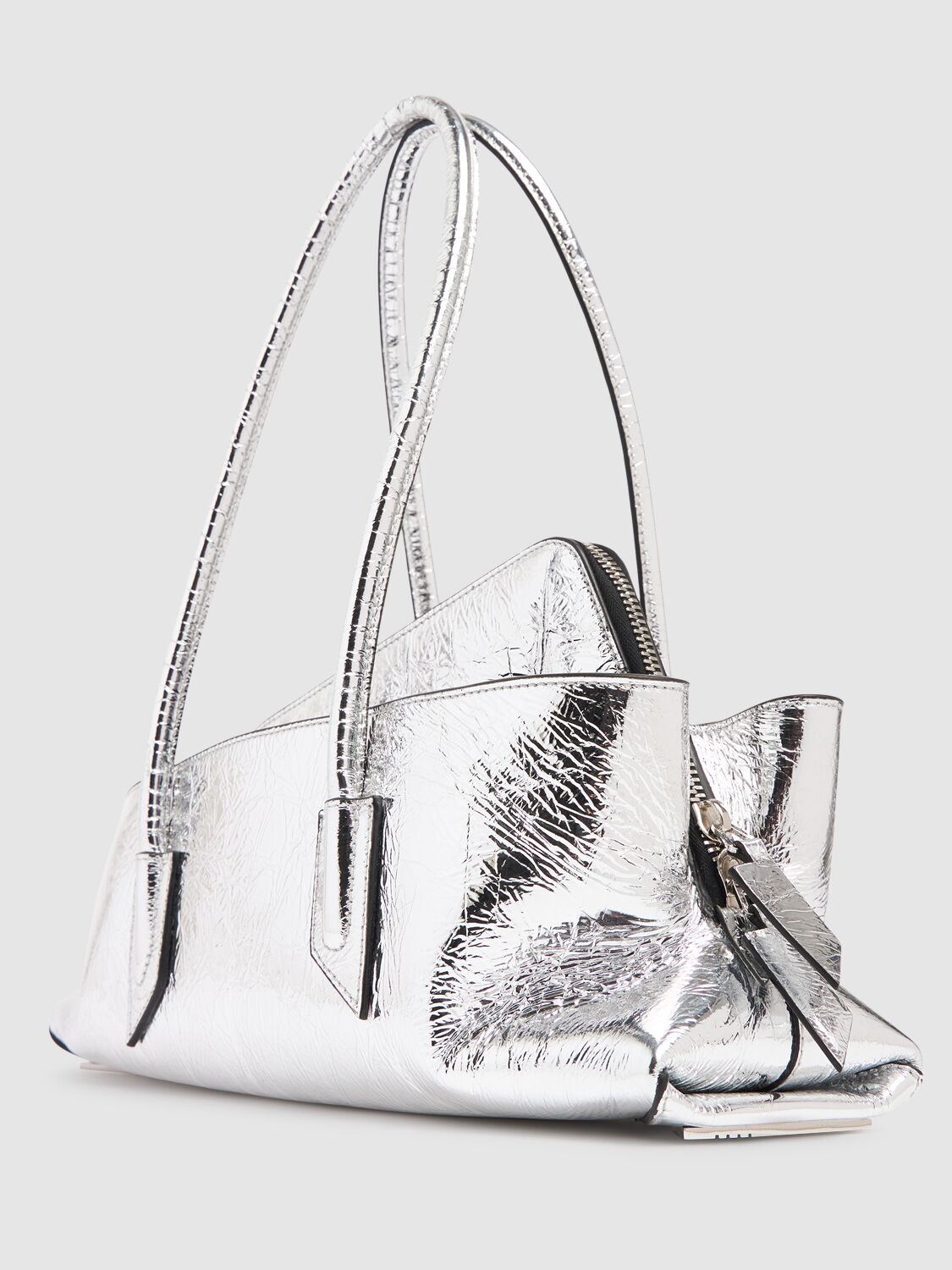 Attico Small La Passeggiata Leather Bag In Silver