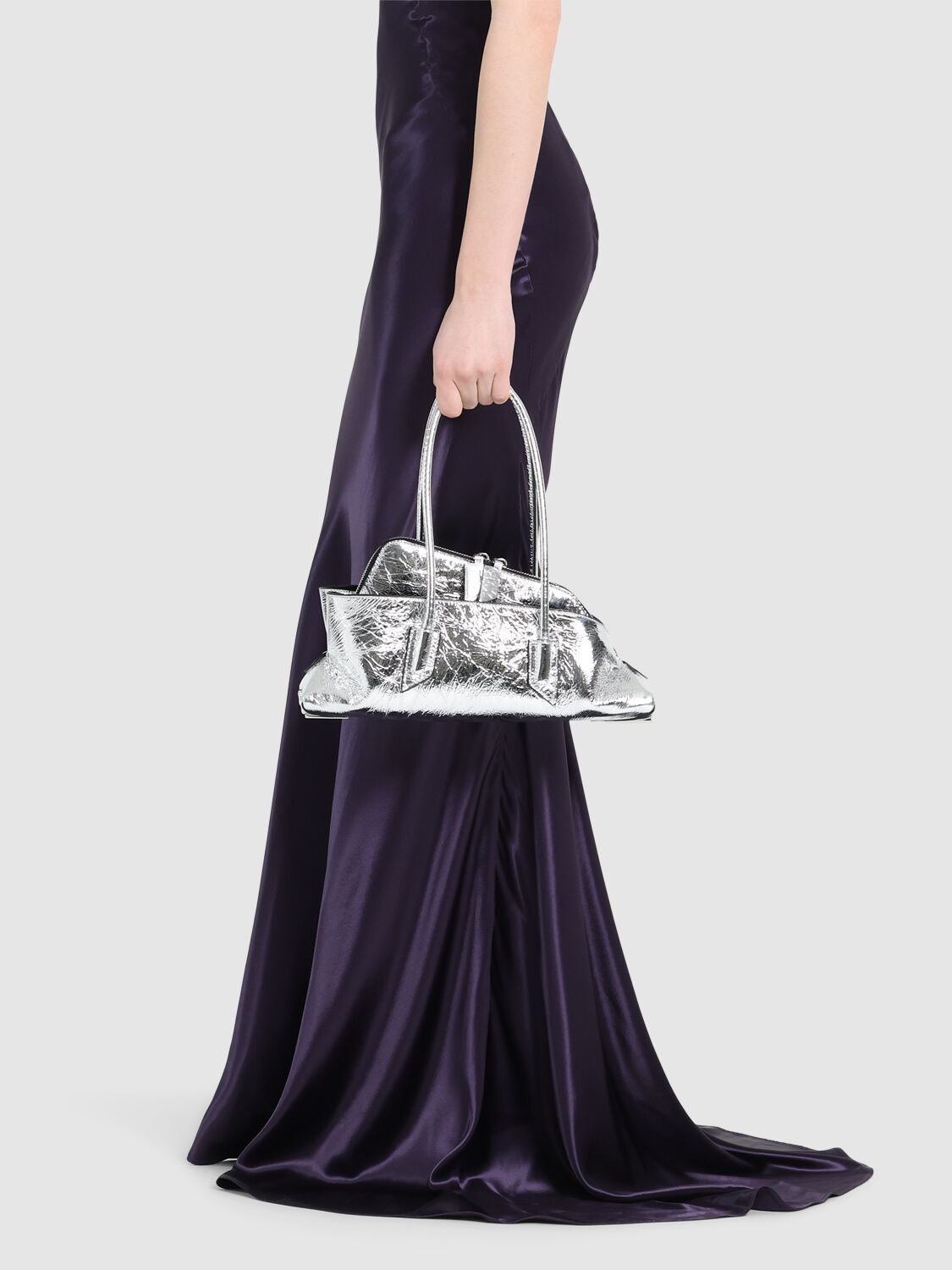 Attico Small La Passeggiata Leather Bag In Silver