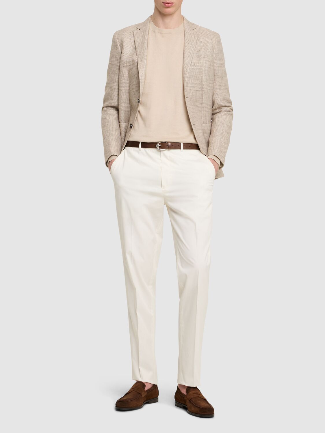 Shop Zegna Premium Cotton Blend Pants In Off White
