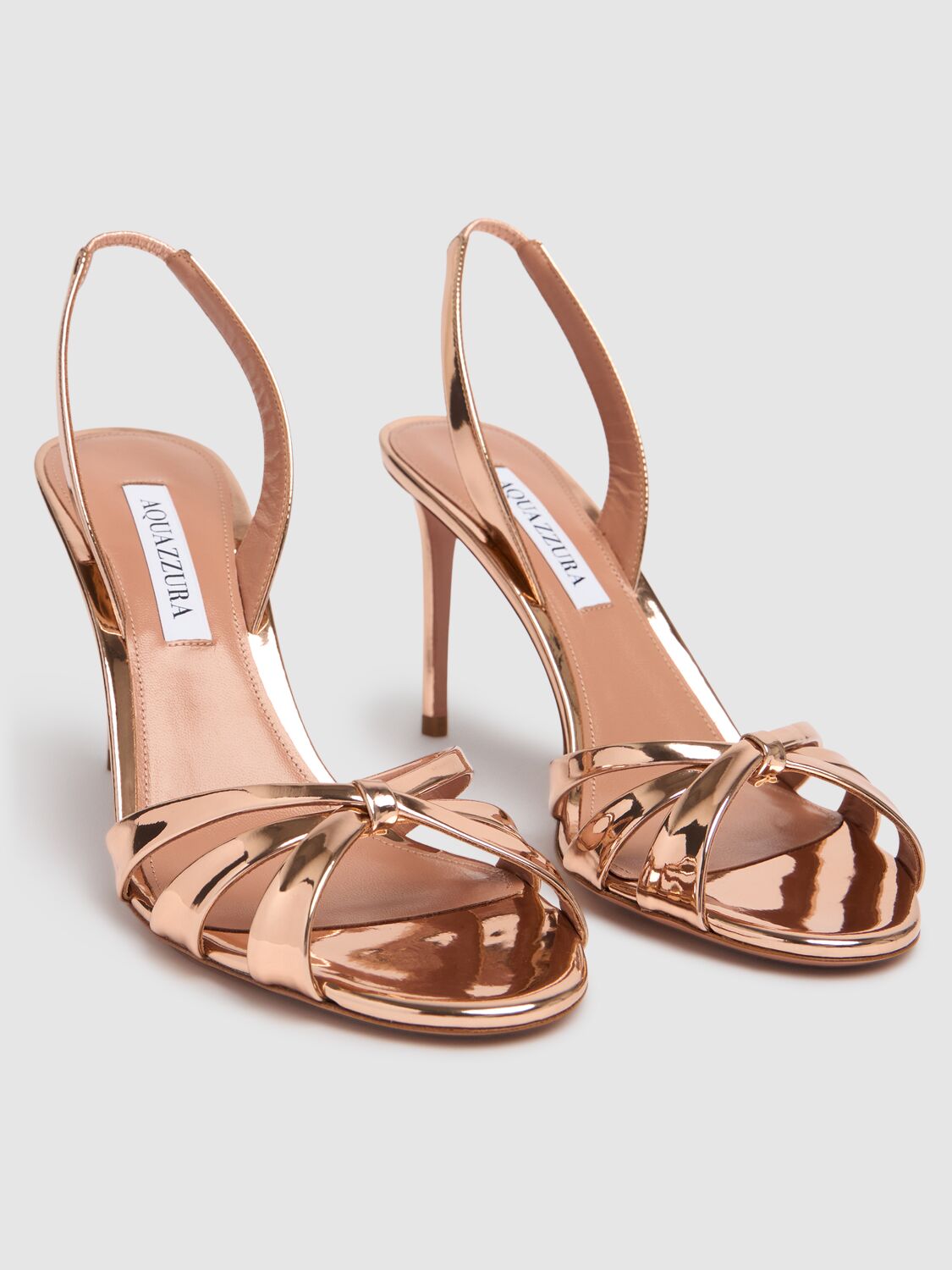 Aquazzura 85mm Tati Metallic Leather Sandals In Rose Gold