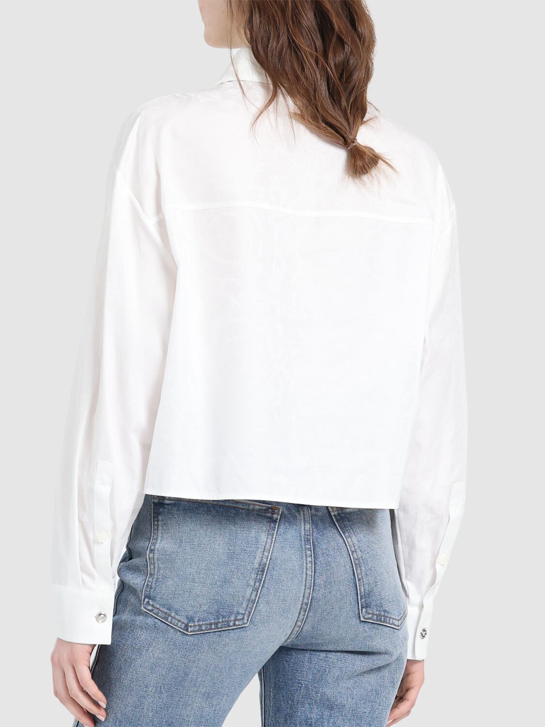 Versace Barocco Cotton Poplin Crop Shirt In White