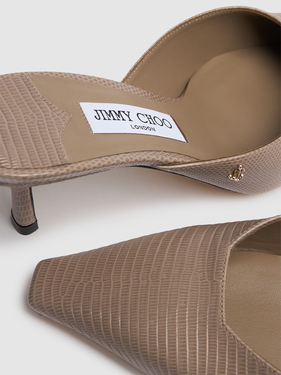 Jimmy Choo 65mm Vivi Lizard Print Leather Mules In Taupe