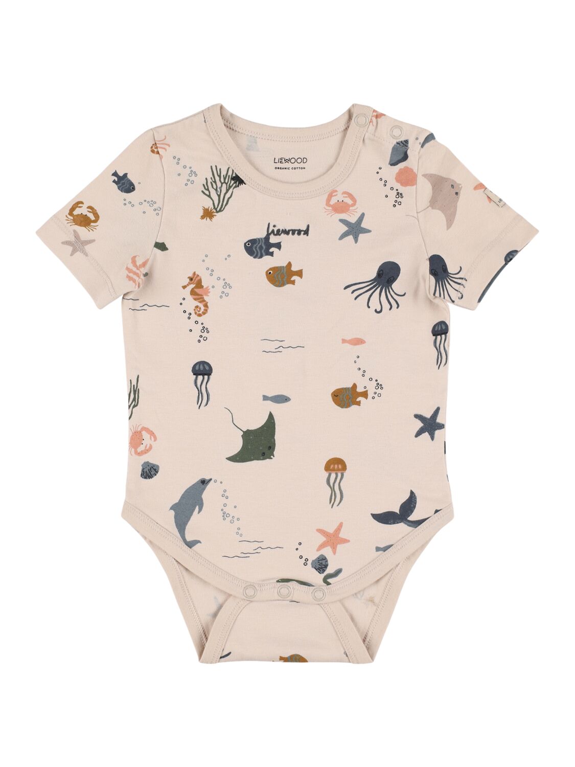 Liewood Sea Print Cotton Blend Jersey Bodysuit In Multicolor
