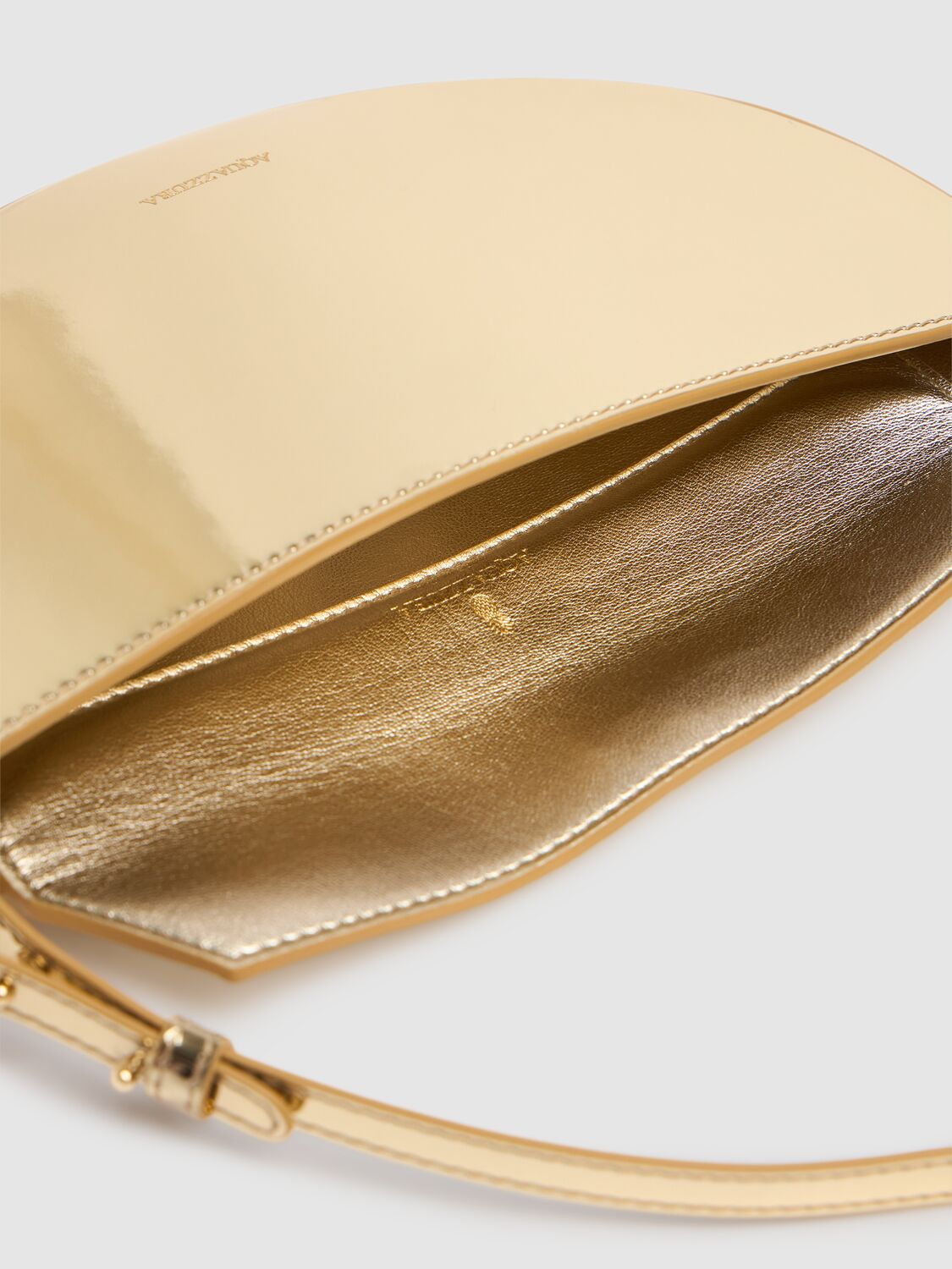 Shop Aquazzura Mini Purist Mirrored Leather Pouch In Soft Gold