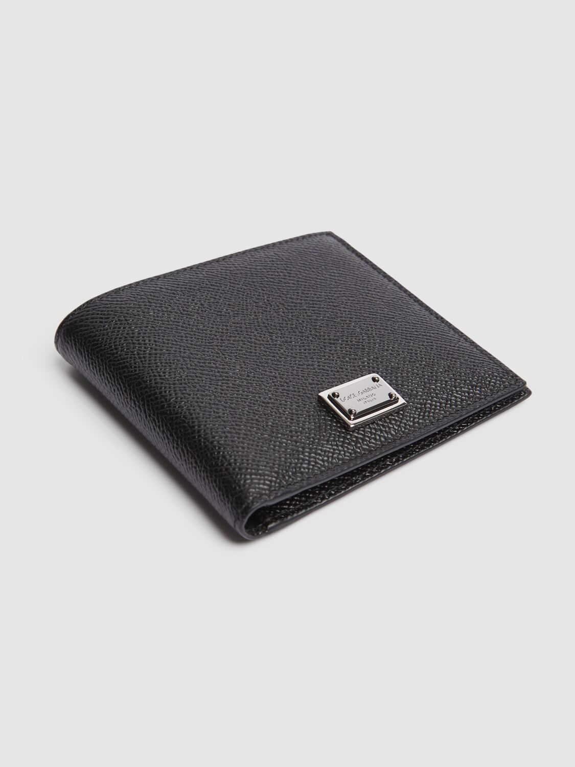Dolce & Gabbana Black Bi-fold Wallet With Logo Plaque On The Front In Grained Leather Man