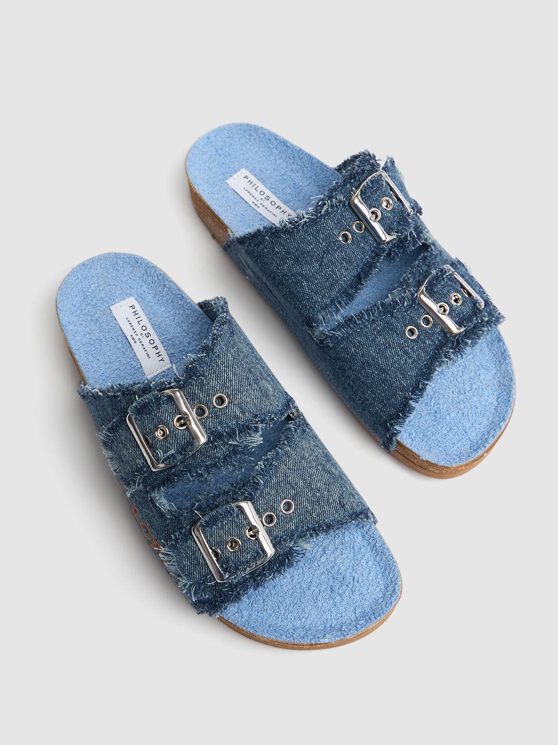 PHILOSOPHY COTTON BLEND DENIM SANDALS 