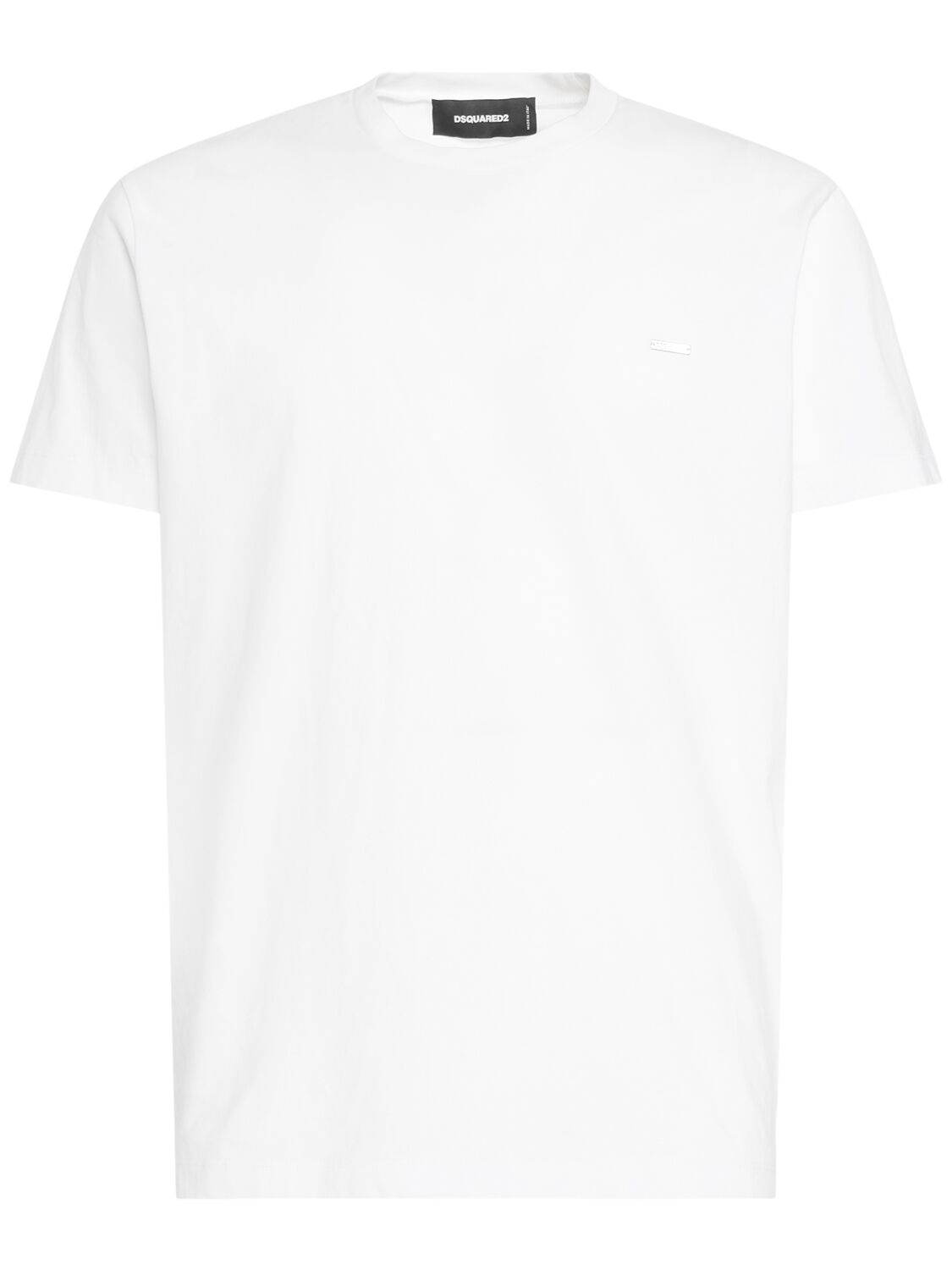 Dsquared2 Plain White Cotton T-shirt With Subtle Metallic Detail In White