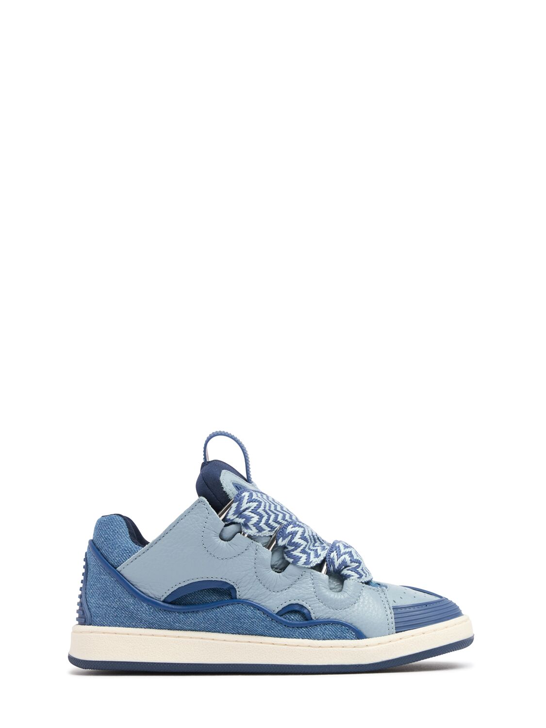 Lanvin Curb Leather Lace-up Sneakers In Blue