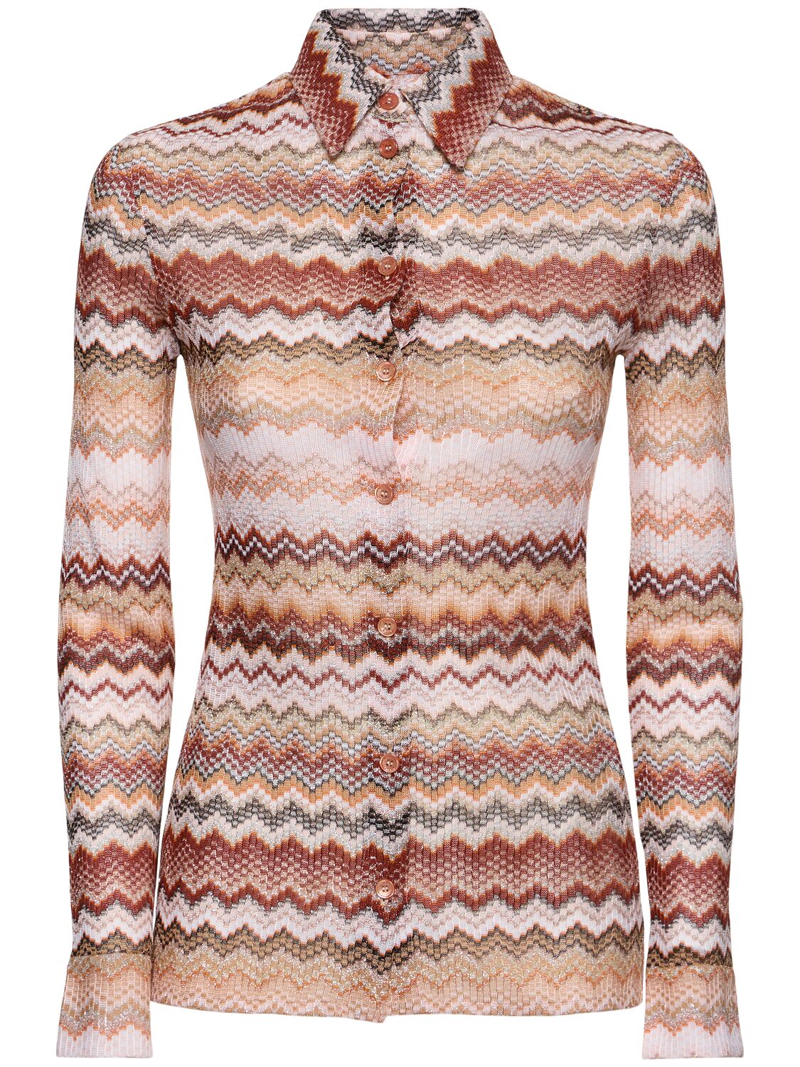 Missoni Chevron Lurex Long Sleeve Shirt In Multi/brown