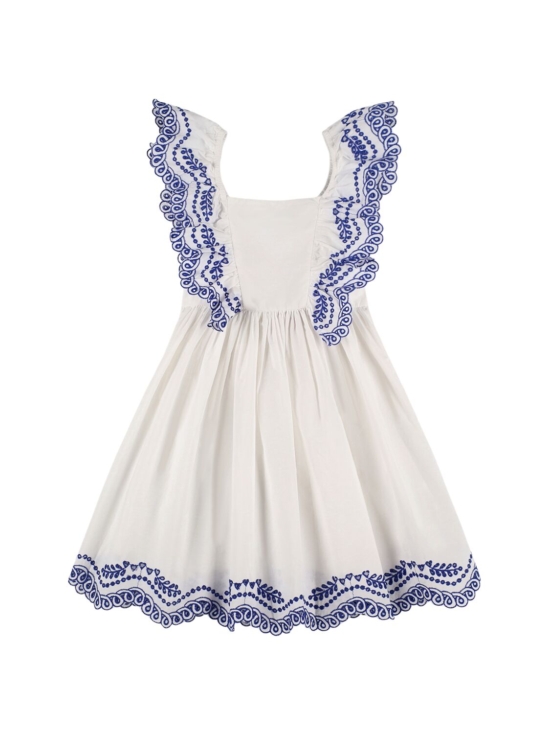 Molo Embroidered Organic Cotton Poplin Dress In 白色/蓝色