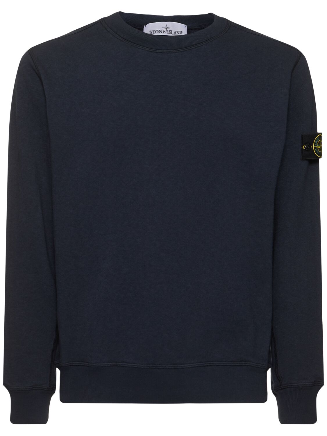 Shop Stone Island Crewneck Cotton Sweatshirt In 海军蓝