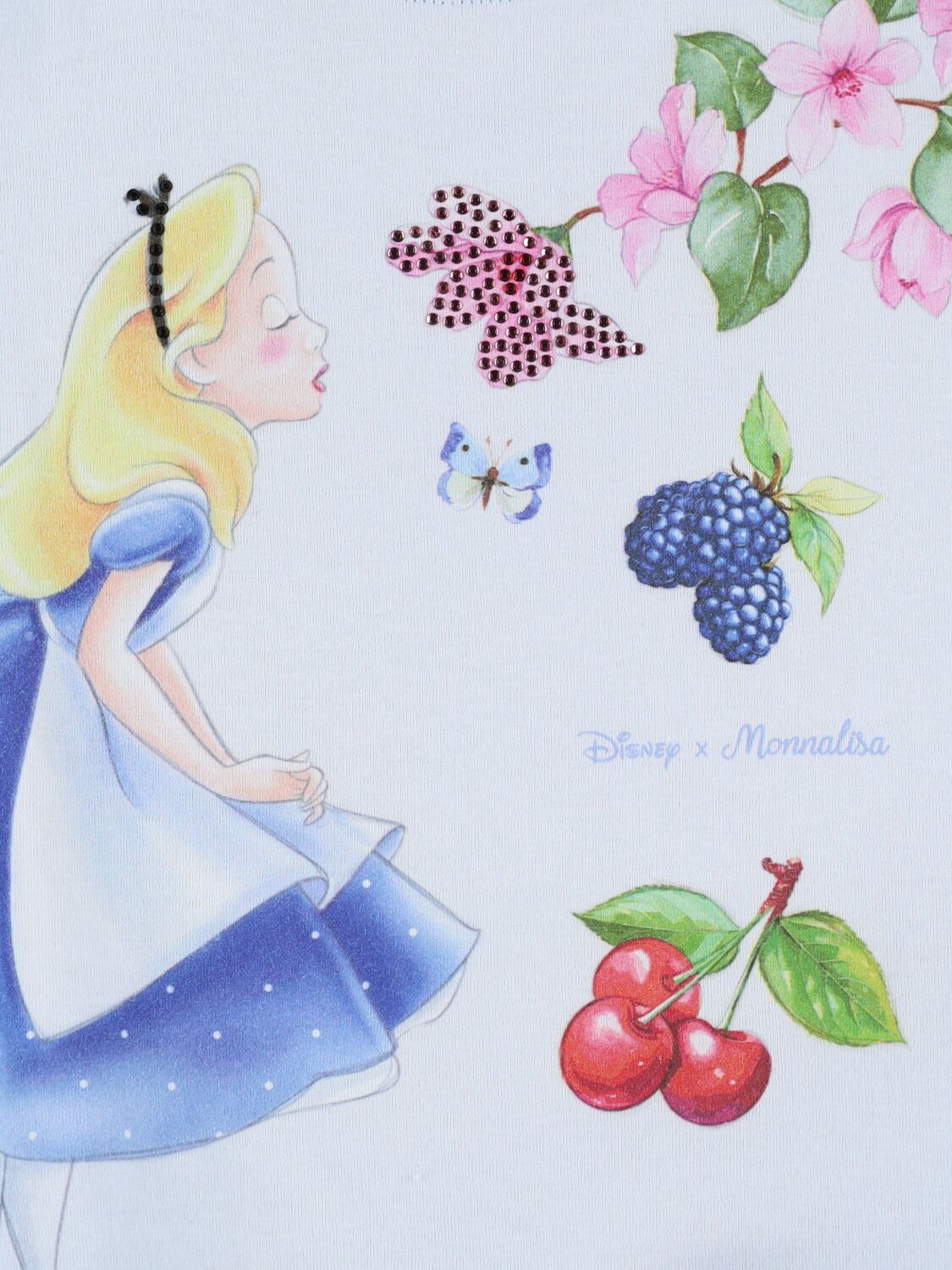 Shop Monnalisa Alice In Wonderland Print Cotton T-shirt In 浅蓝色