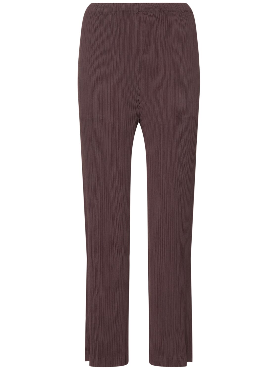 Shop Issey Miyake Hatching Pleated Pants In Brown