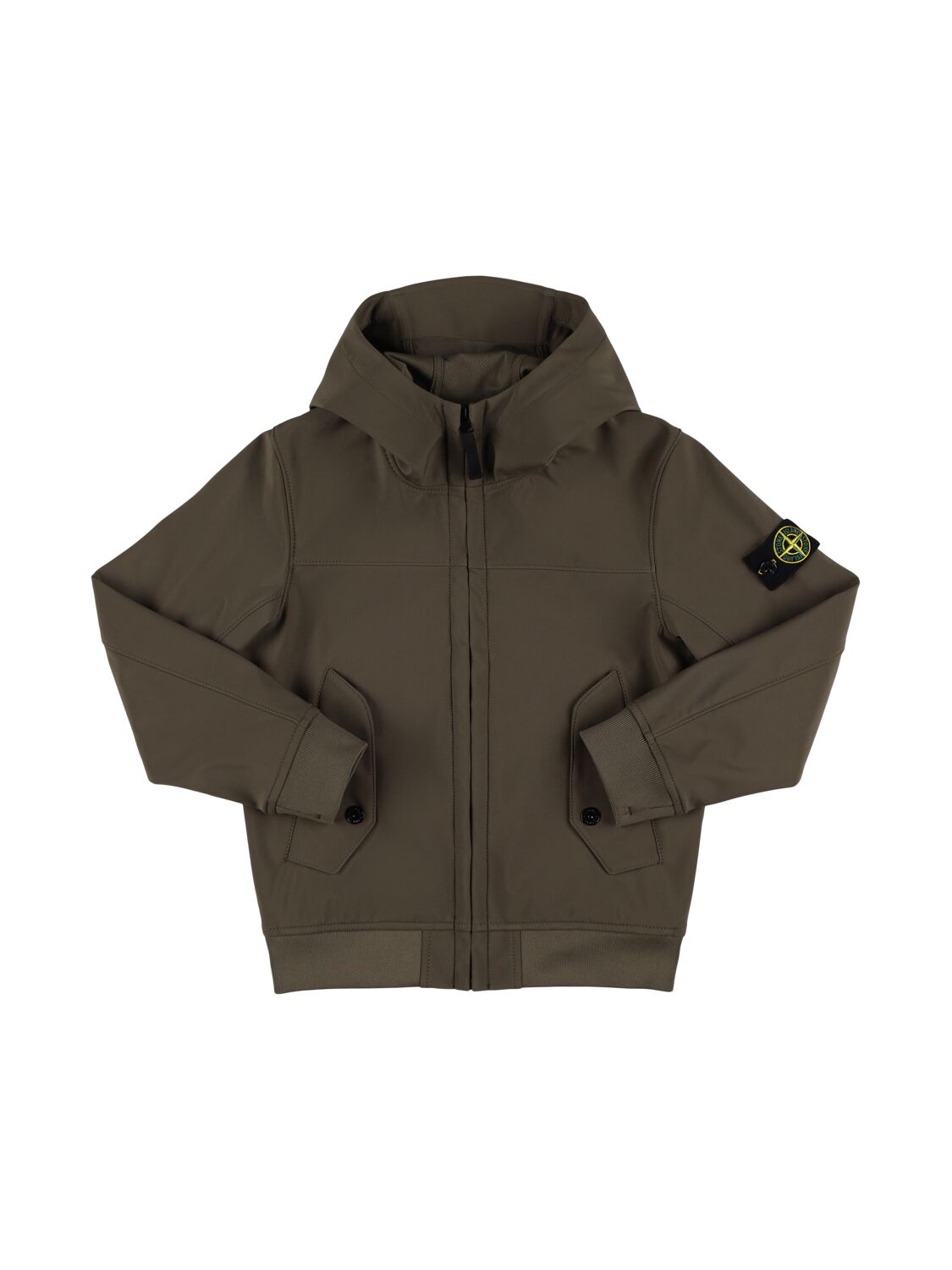 Stone Island Hooded Nylon Windbreaker In Military Green