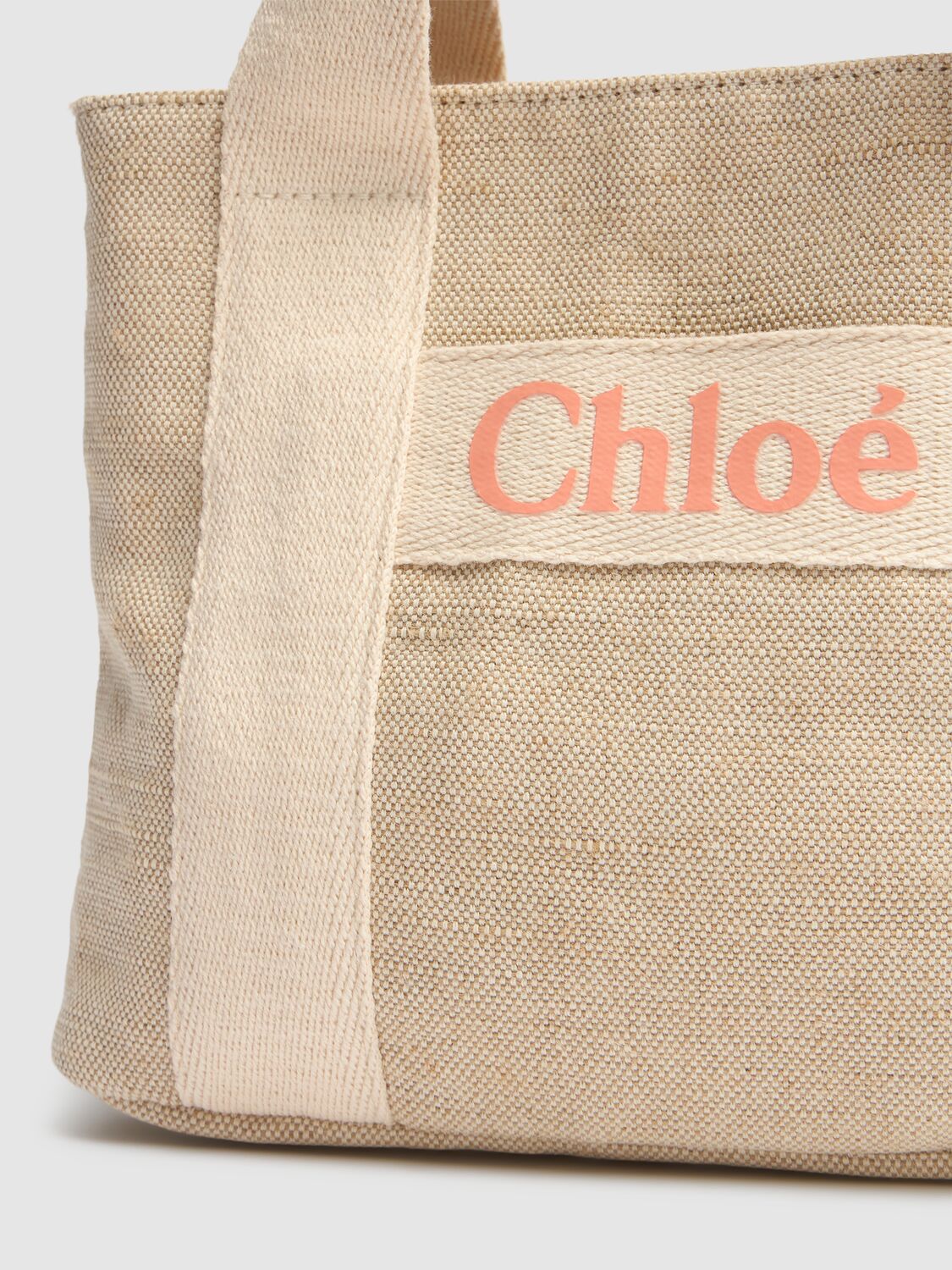 Chloé Jute Blend Shoulder Bag W/logo In Beige