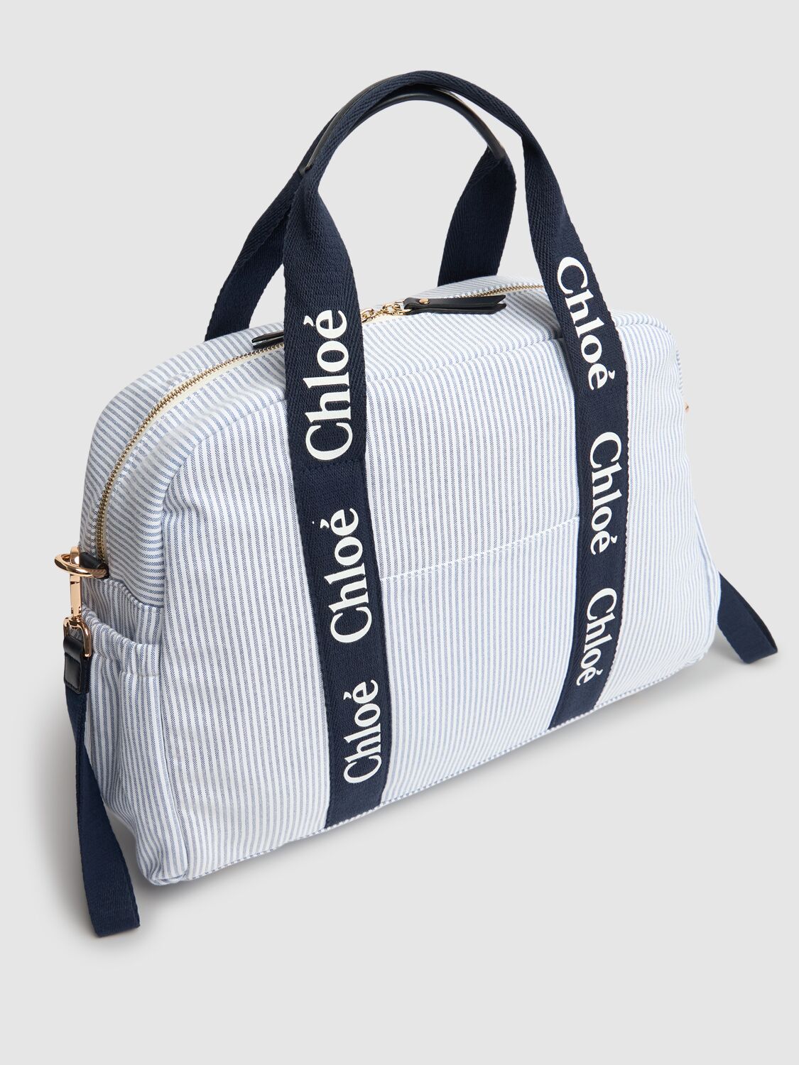 Chloé Striped Cotton Blend Changing Bag In Blue