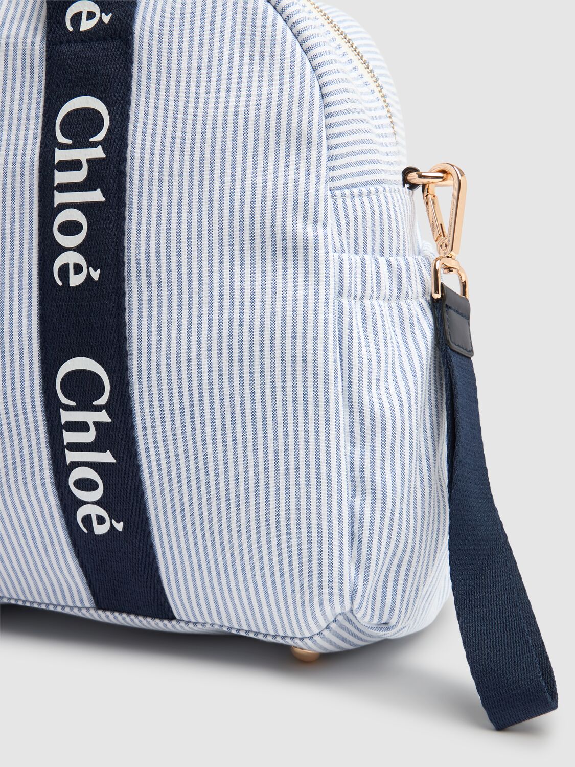 Chloé Striped Cotton Blend Changing Bag In Blue