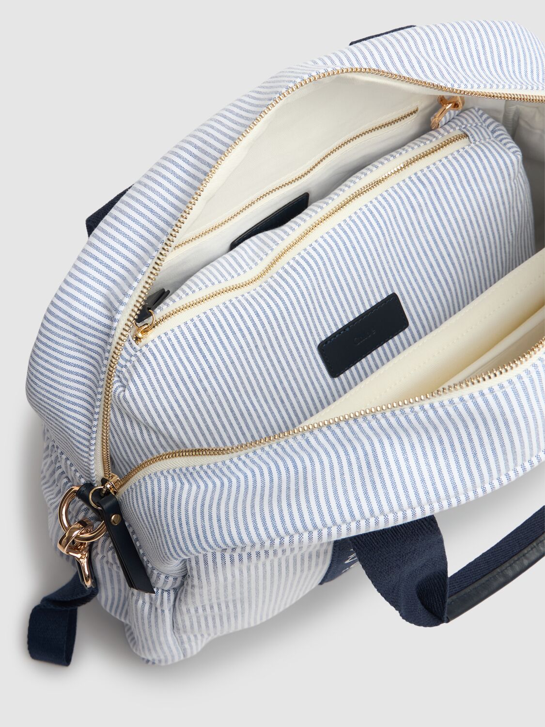 Chloé Striped Cotton Blend Changing Bag In Blue