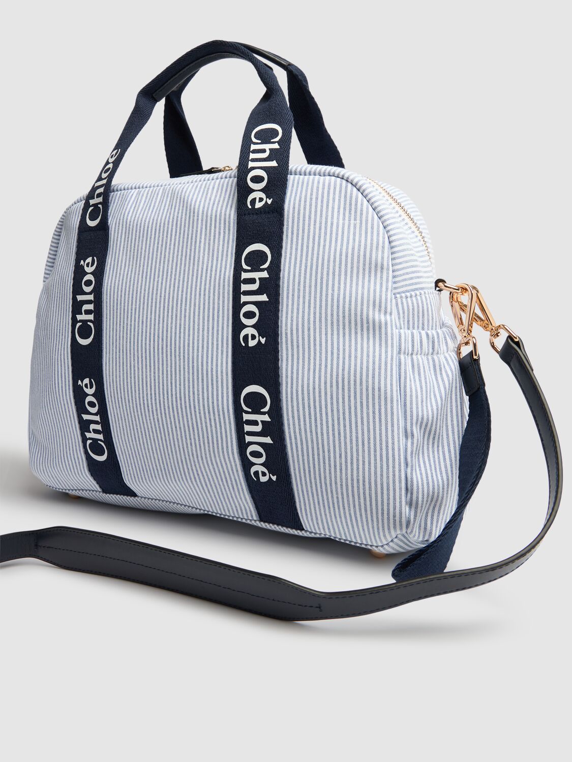 Chloé Striped Cotton Blend Changing Bag In Blue