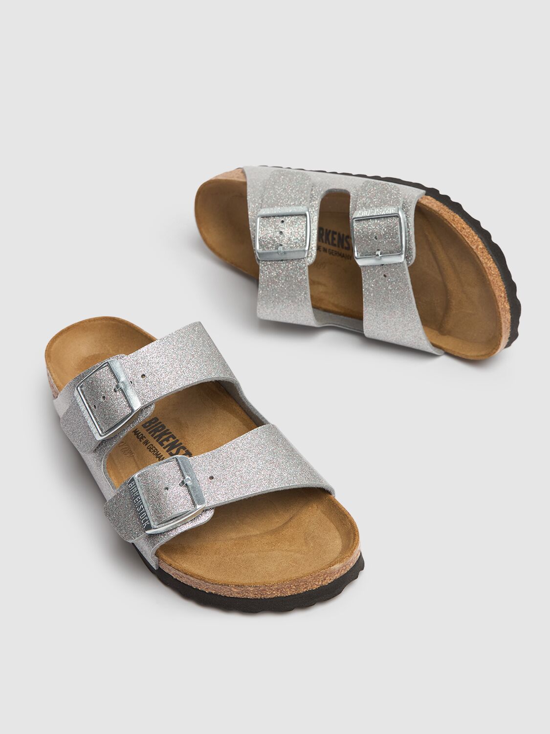 Birkenstock Womens Silver Arizona Two-strap Metallic Faux-leather Sandals In Silver