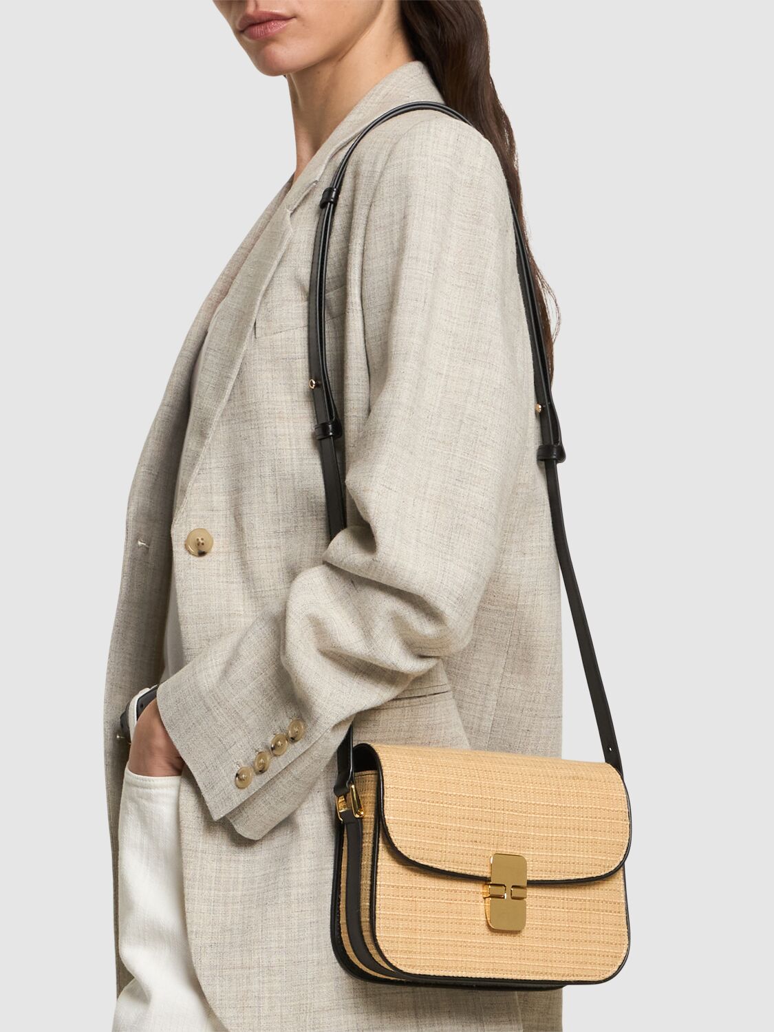 Apc Small Sac Grace Raffia Bag In Beige/black