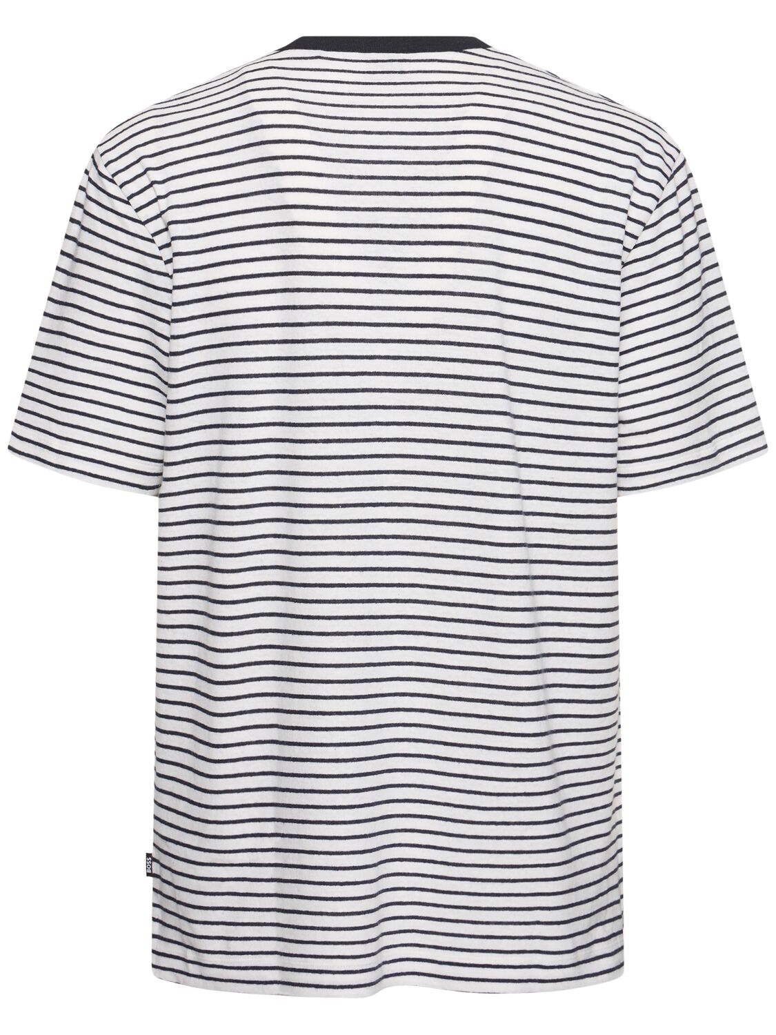 Shop Hugo Boss Taut Striped Cotton & Linen T-shirt In Dark Blue