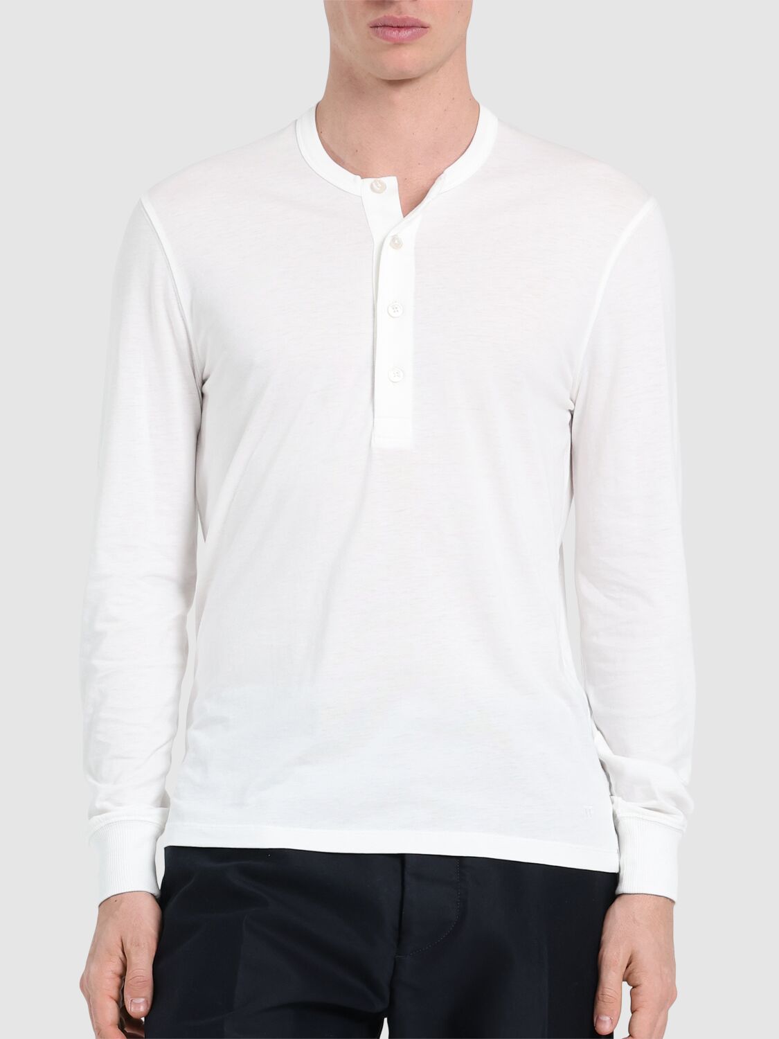 Shop Tom Ford Henley Lyocell Long Sleeve T-shirt In White
