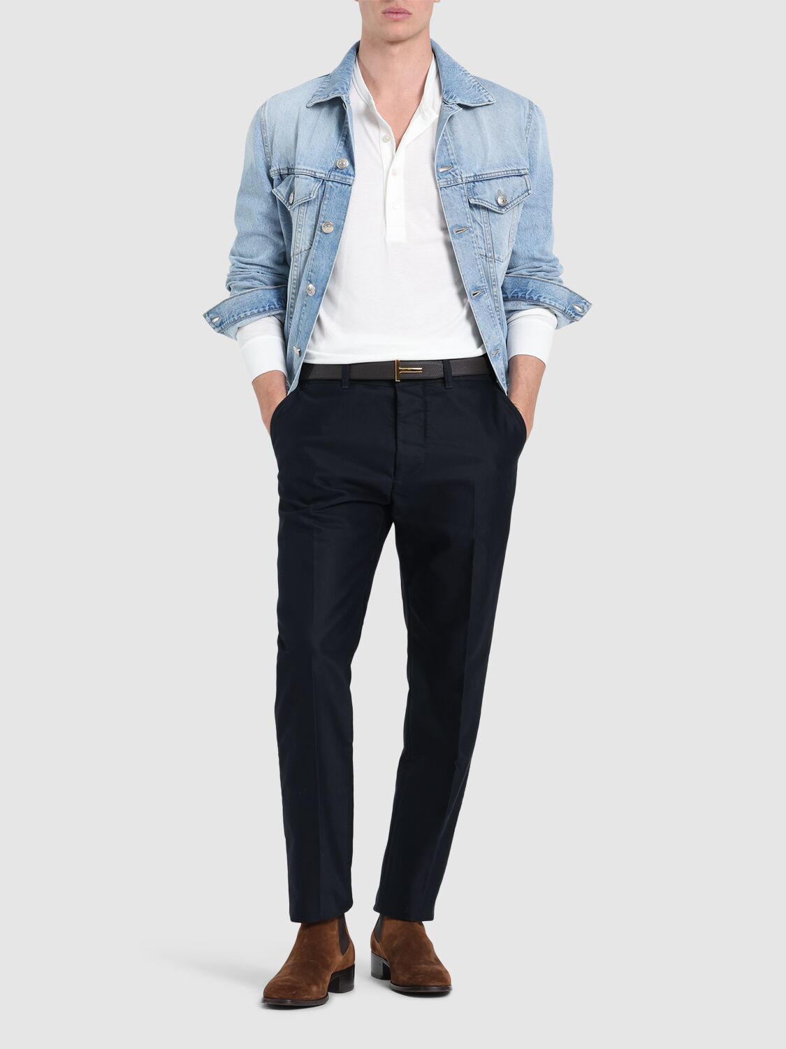 Shop Tom Ford Henley Lyocell Long Sleeve T-shirt In White