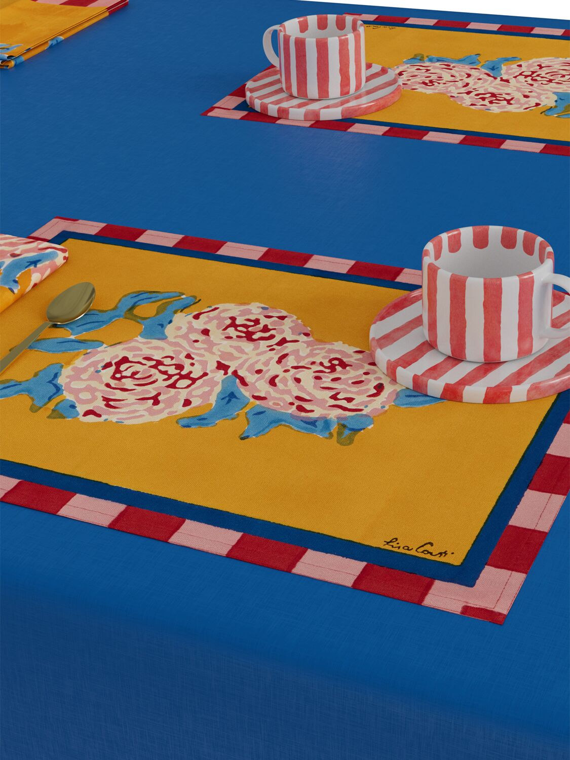 Lisa Corti Set Of 2 Leopard Stripes Gold Placemats In 橙色