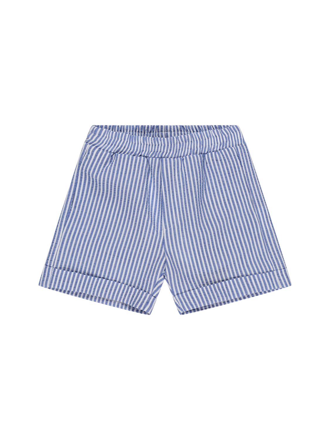 Monnalisa Striped Cotton Shorts In Blue
