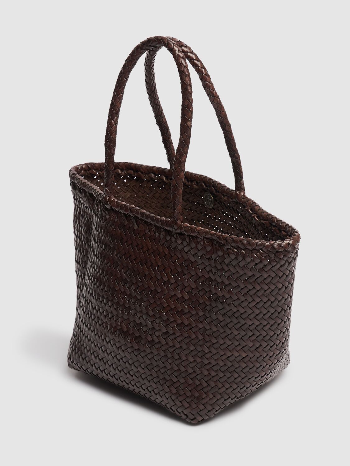 Shop Dragon Diffusion Grace Small Woven Leather Basket Bag In 深棕色