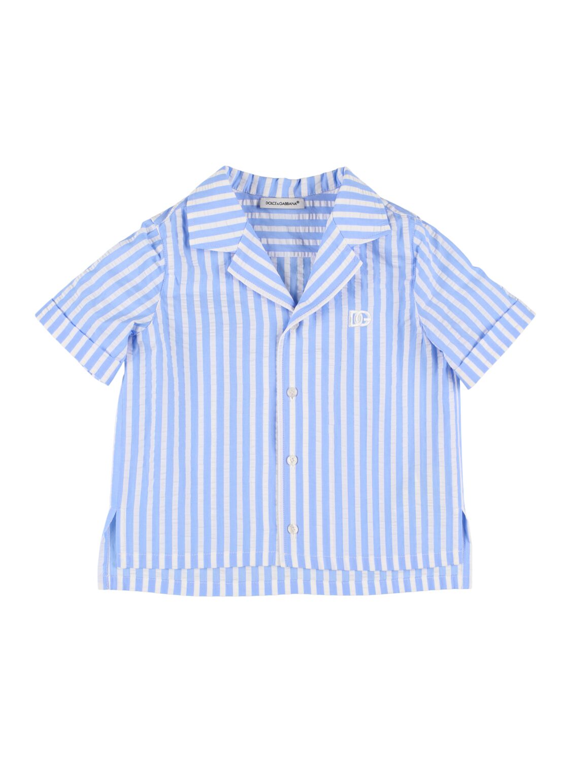 Dolce & Gabbana Printed Cotton Poplin Shirt In Blue