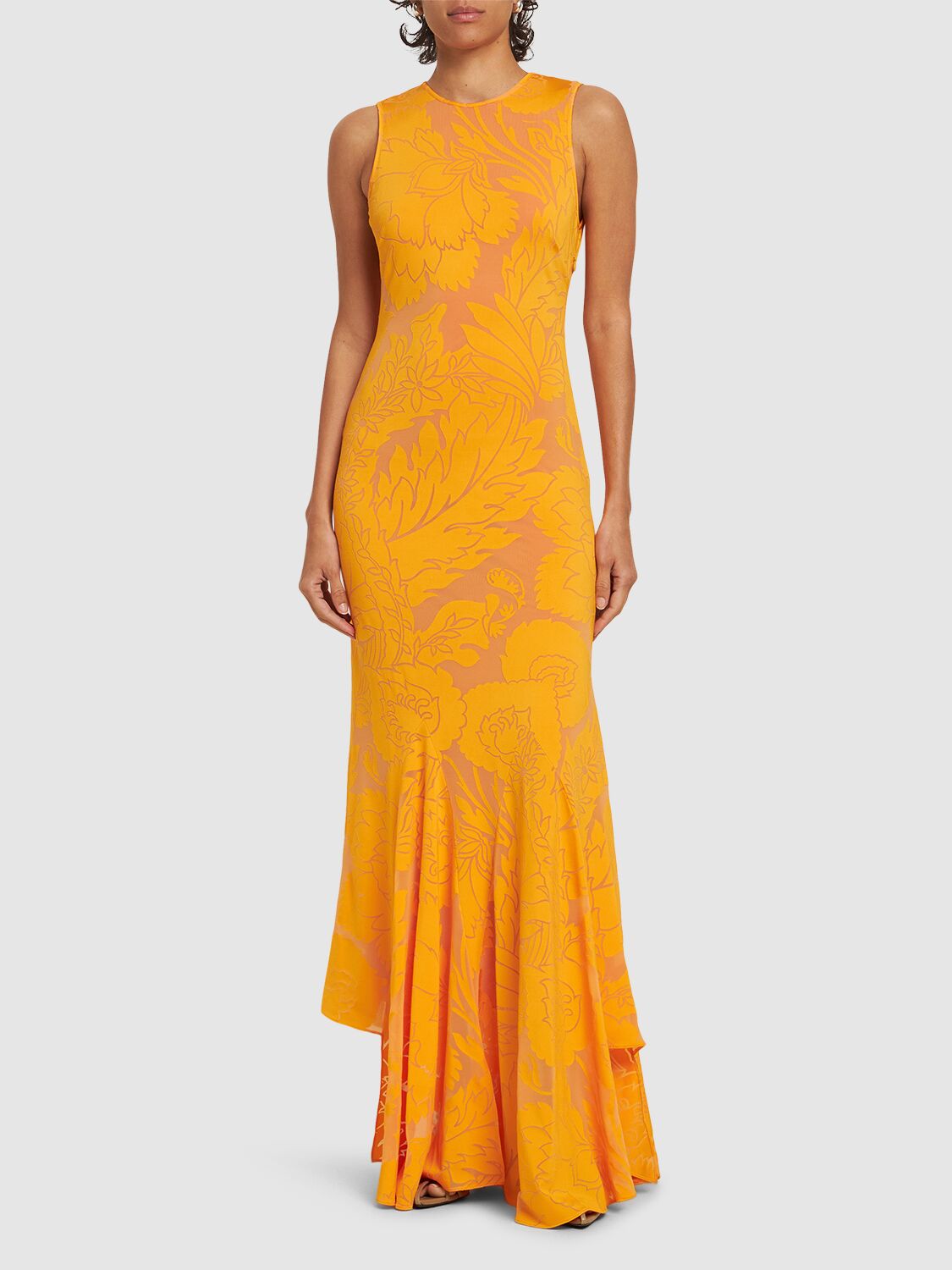 Etro Orange Long Dress With Semi-transparent Design And Cut Out Detail On The Back In Viscose Blend Woman In Orange