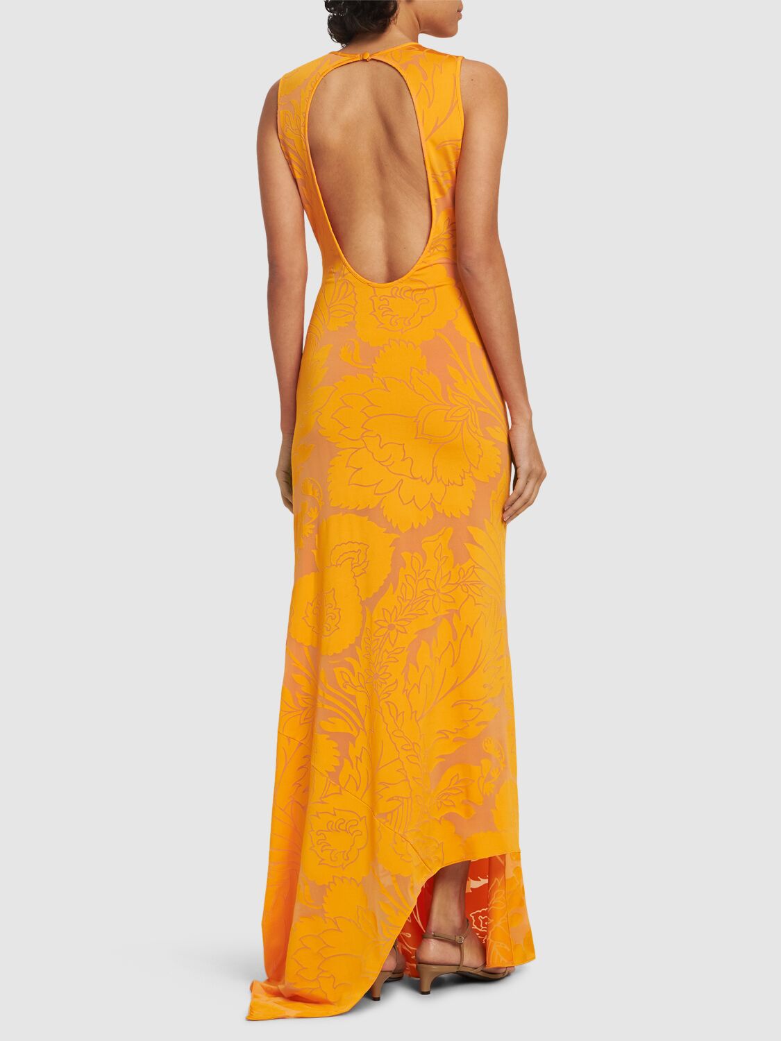 Etro Orange Long Dress With Semi-transparent Design And Cut Out Detail On The Back In Viscose Blend Woman In Orange
