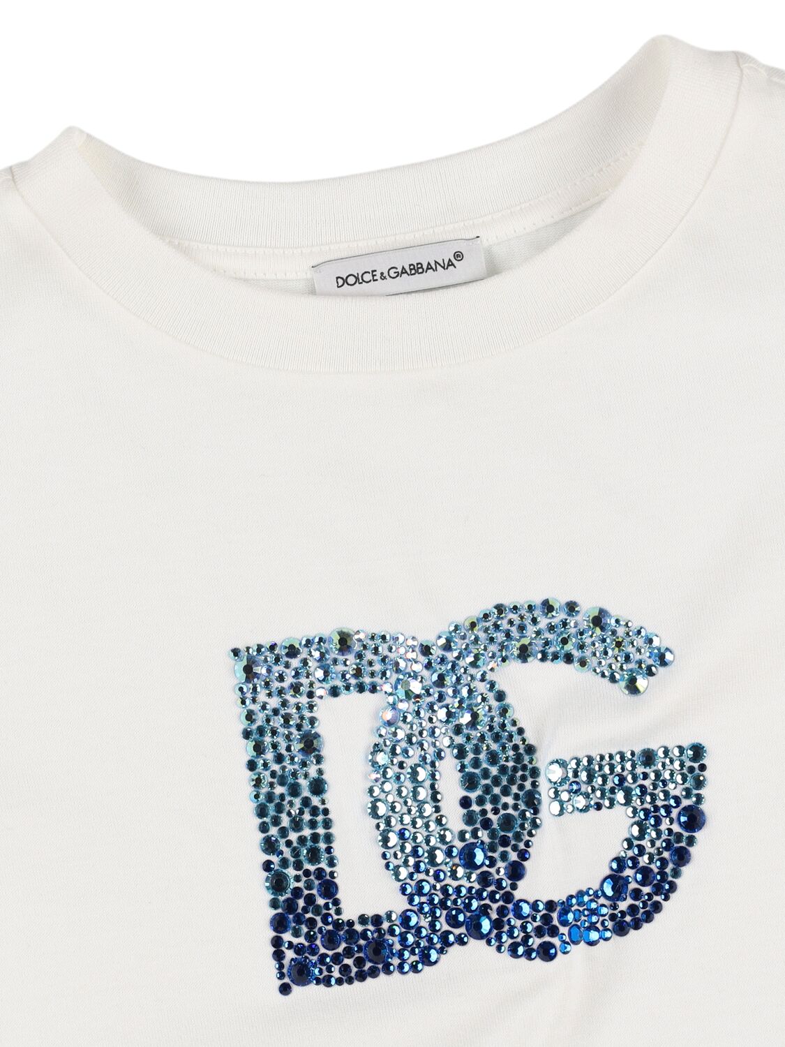 Dolce & Gabbana Embellished Cotton Jersey T-shirt In 白色/蓝色