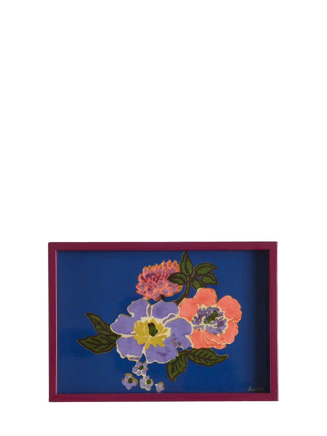 Lisa Corti Dandelion Mini Lacquered Tray In Blue