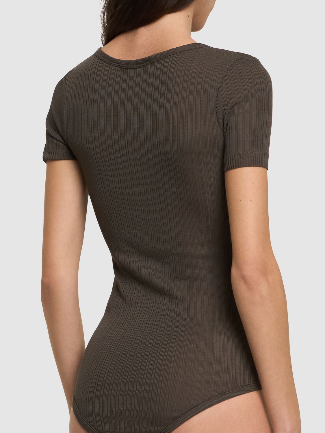 Lemaire Ribbed Viscose And Silk Blend Bodysuit In Brown