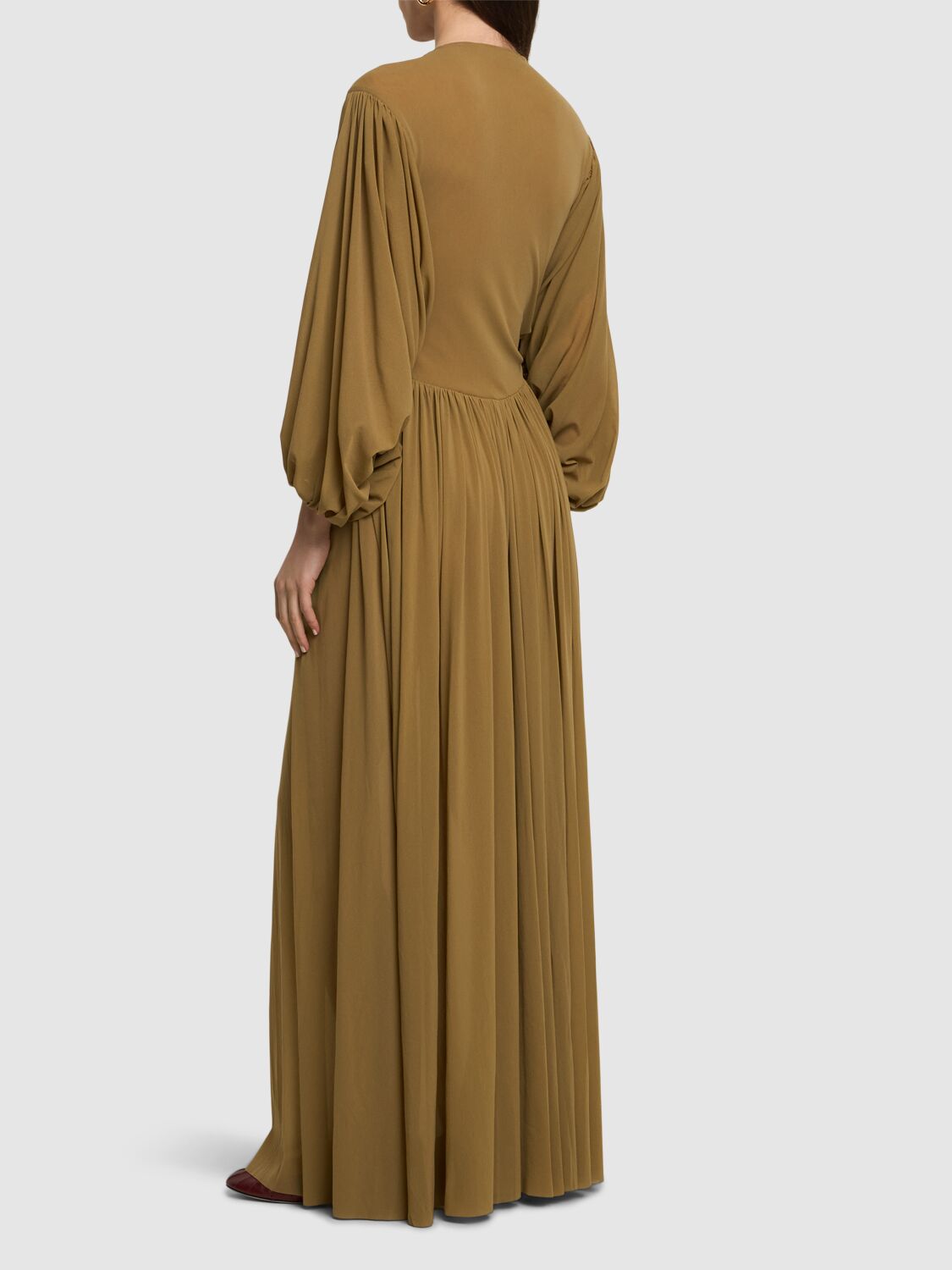 Shop Philosophy Di Lorenzo Serafini Draped Tulle Long Dress In Khaki
