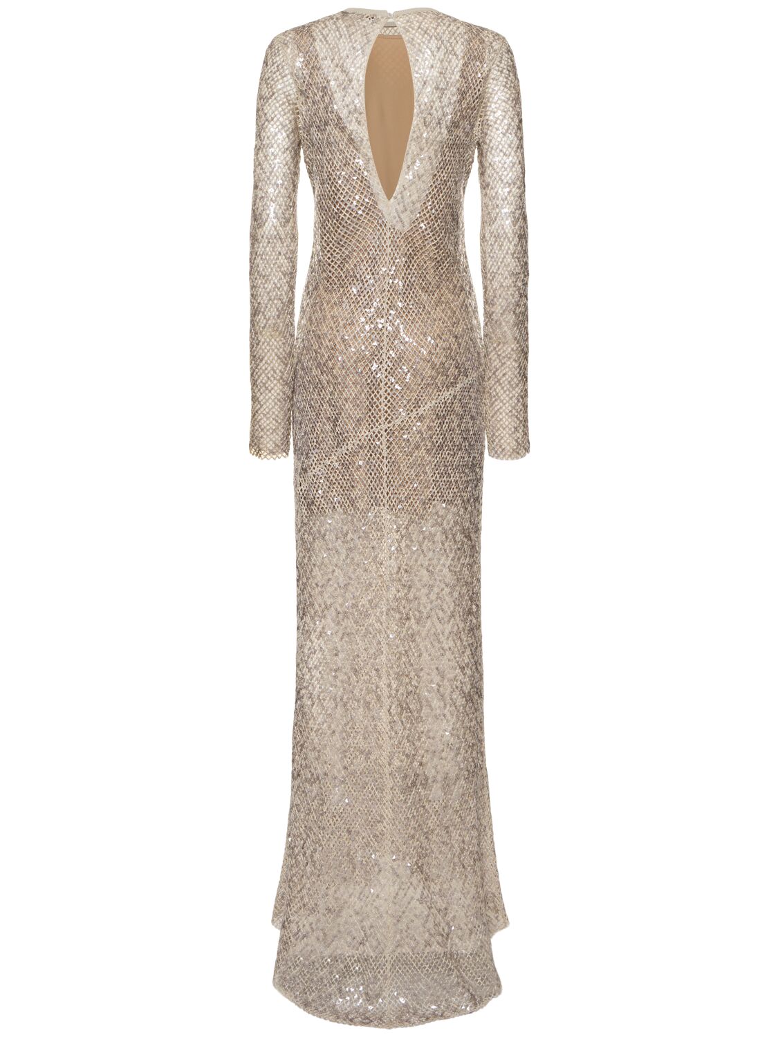 Brunello Cucinelli Sequined Open Back Long Dress In Beige
