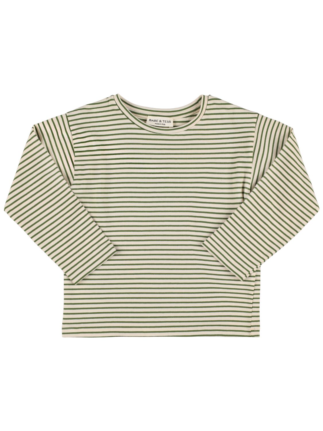 Babe And Tess Babies' Striped Cotton Blend Jersey T-shirt In 白色/绿色