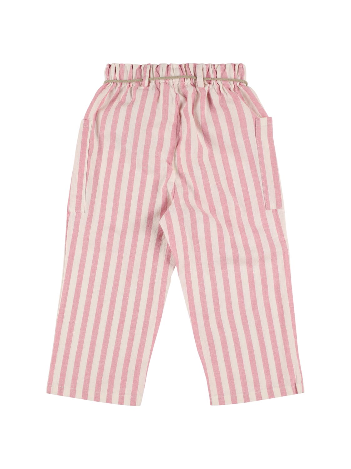 Babe And Tess Striped Cotton Blend Pants In 白色/粉色