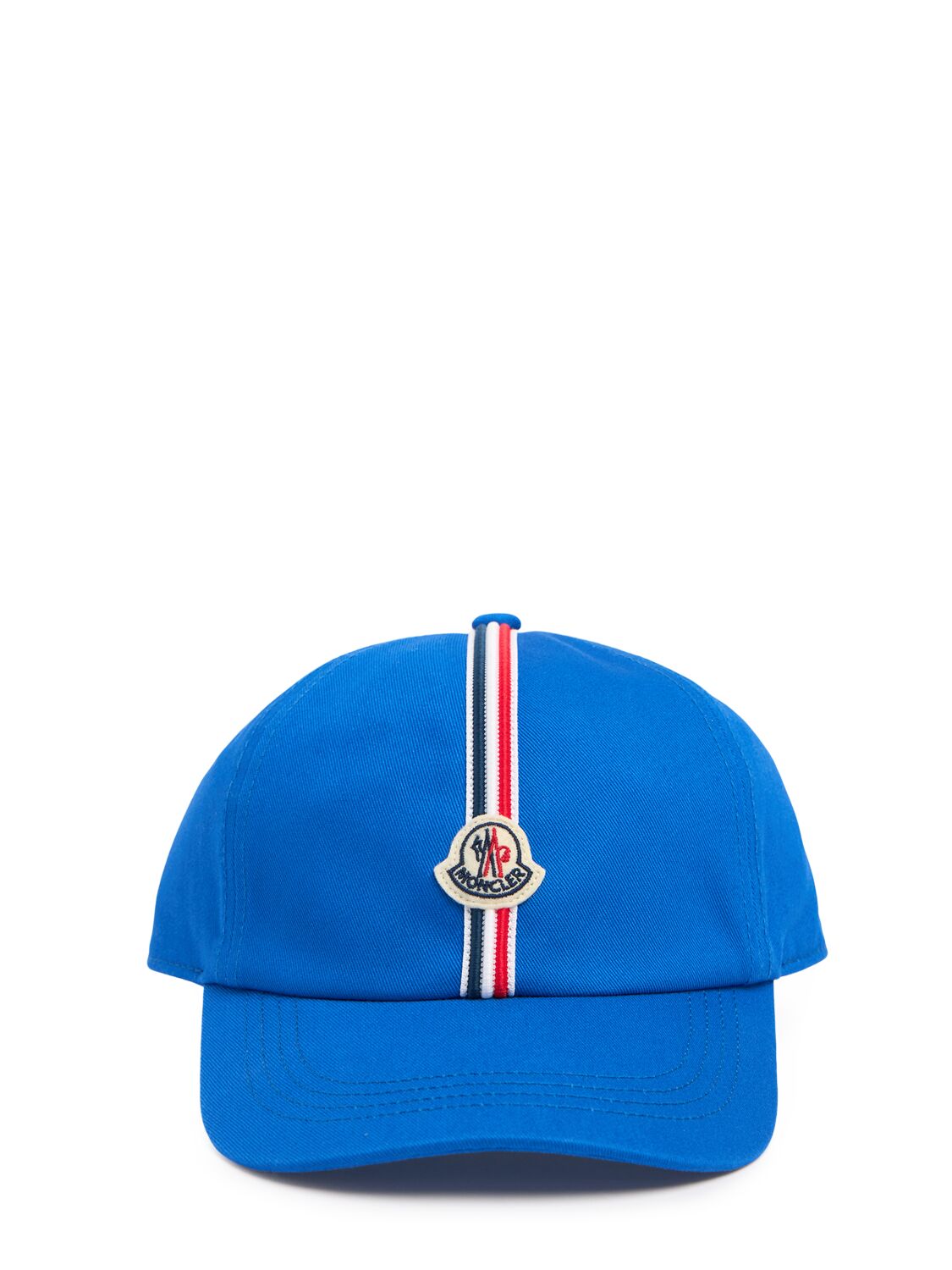 Moncler Tricolour Trimmed Cotton Baseball Cap In Electric Blue